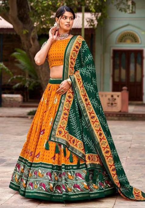 Multicolor Embroidered Silk Lehenga Set