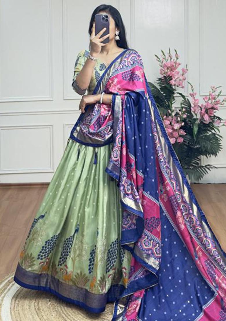 Multicolor Embroidered Silk Lehenga Set