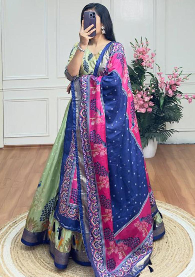 Multicolor Embroidered Silk Lehenga Set