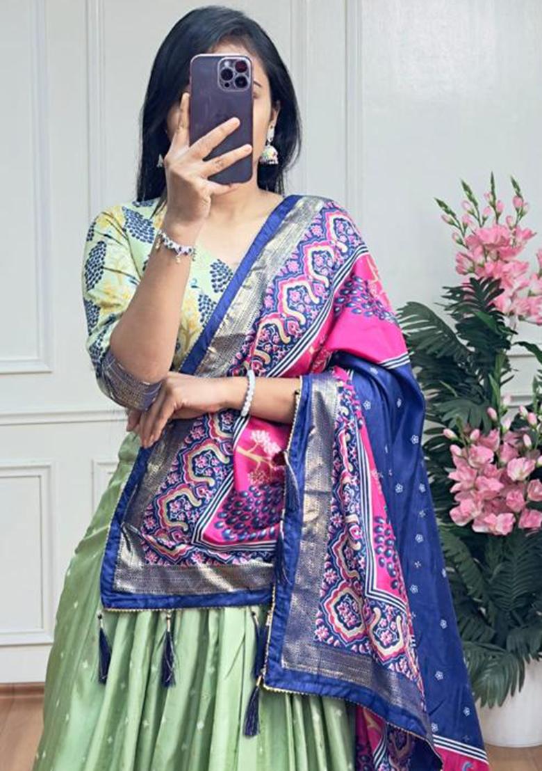 Multicolor Embroidered Silk Lehenga Set