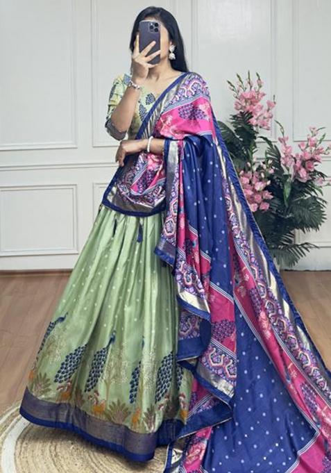 Multicolor Embroidered Silk Lehenga Set
