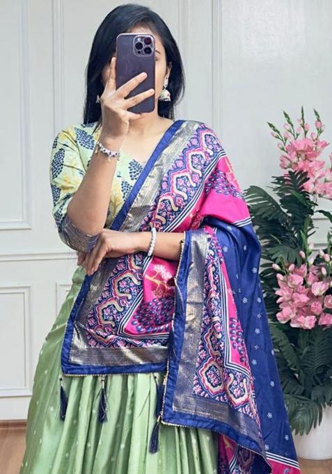 Multicolor Embroidered Silk Lehenga Set