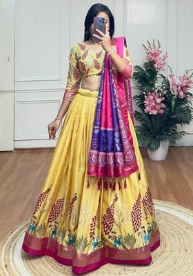 Multicolor Embroidered Silk Lehenga Set