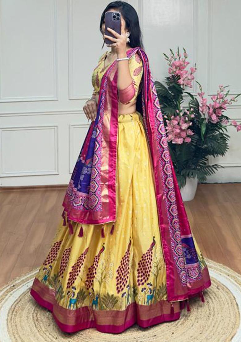 Multicolor Embroidered Silk Lehenga Set