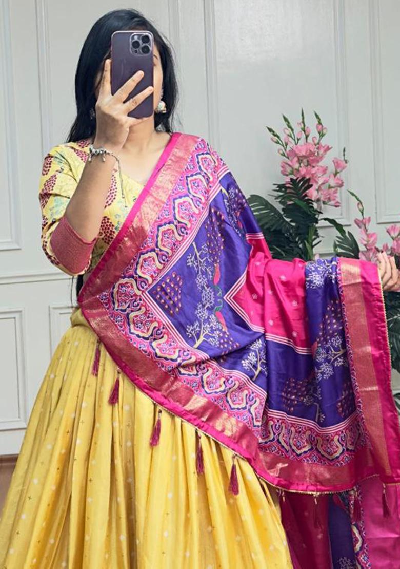 Multicolor Embroidered Silk Lehenga Set