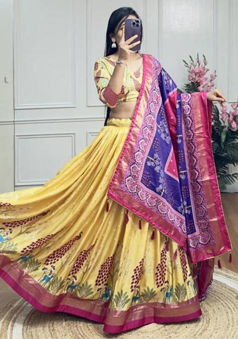 Multicolor Embroidered Silk Lehenga Set