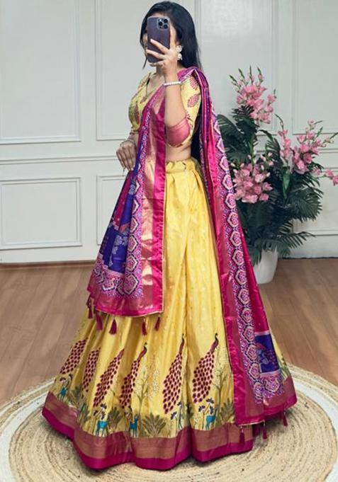Multicolor Embroidered Silk Lehenga Set