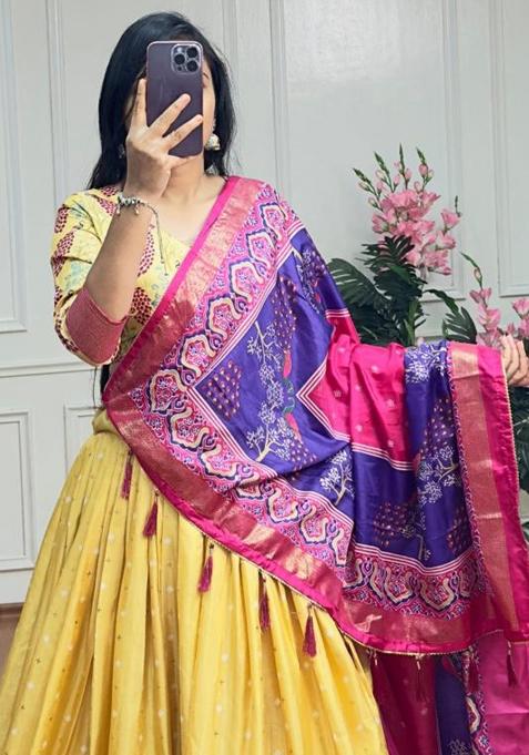 Multicolor Embroidered Silk Lehenga Set