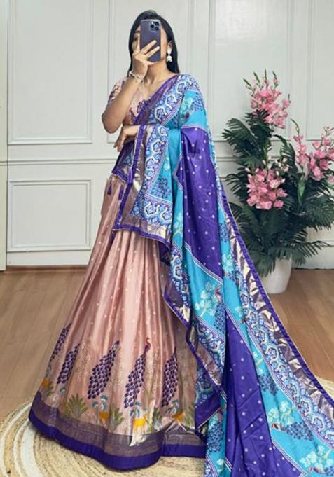 Multicolor Embroidered Silk Lehenga Set