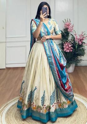 Multicolor Embroidered Silk Lehenga Set