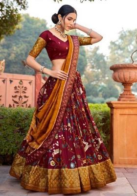 Multicolor Embroidered Silk Lehenga Set