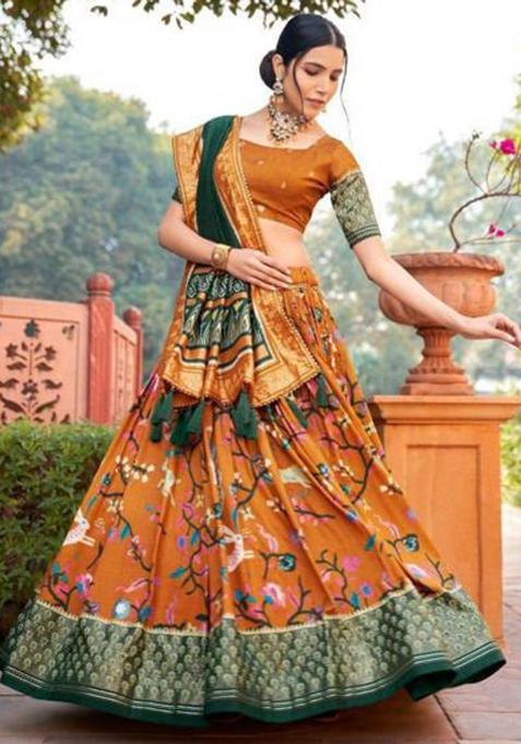 Multicolor Embroidered Silk Lehenga Set