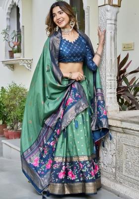 Multicolor Embroidered Silk Lehenga Set