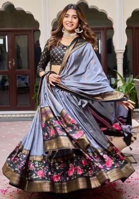 Multicolor Embroidered Silk Lehenga Set