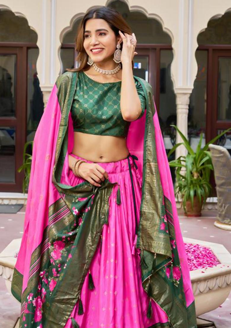 Multicolor Embroidered Silk Lehenga Set