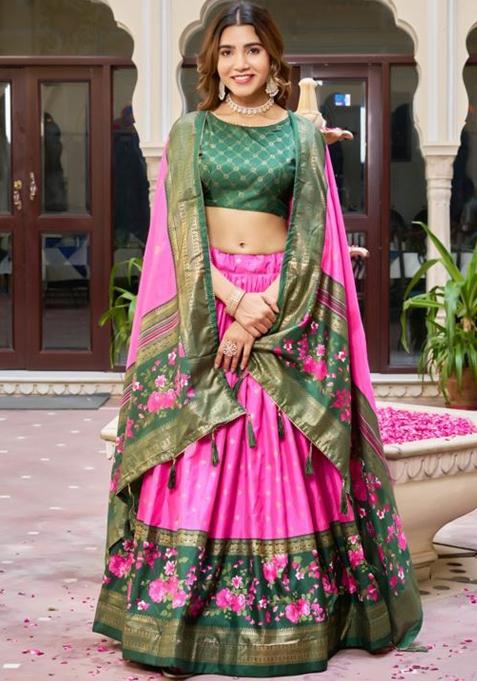 Multicolor Embroidered Silk Lehenga Set