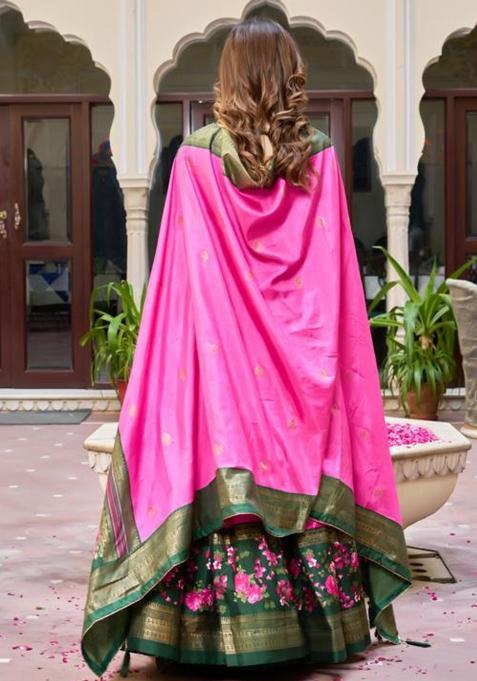 Multicolor Embroidered Silk Lehenga Set