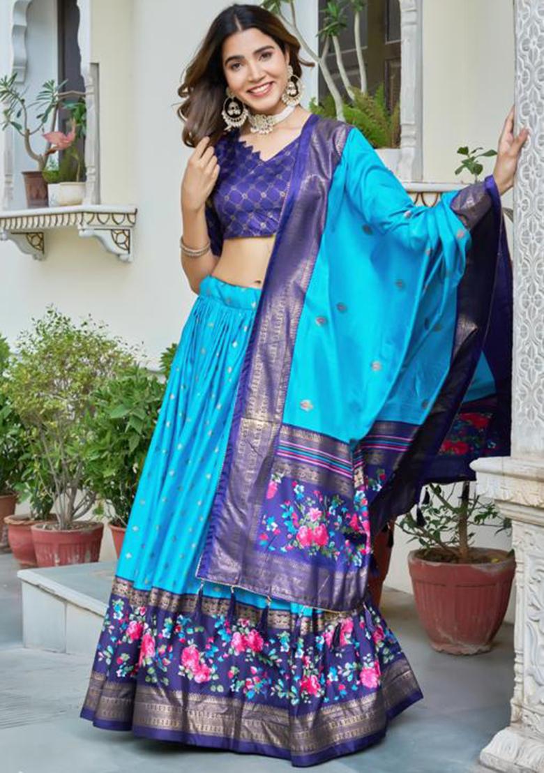 Multicolor Embroidered Silk Lehenga Set