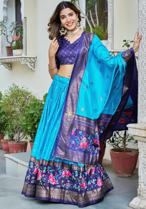 Multicolor Embroidered Silk Lehenga Set