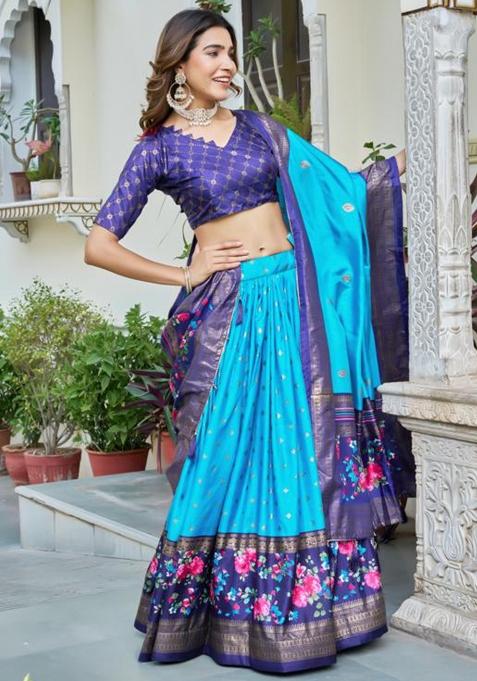 Multicolor Embroidered Silk Lehenga Set