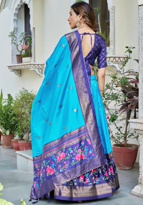 Multicolor Embroidered Silk Lehenga Set