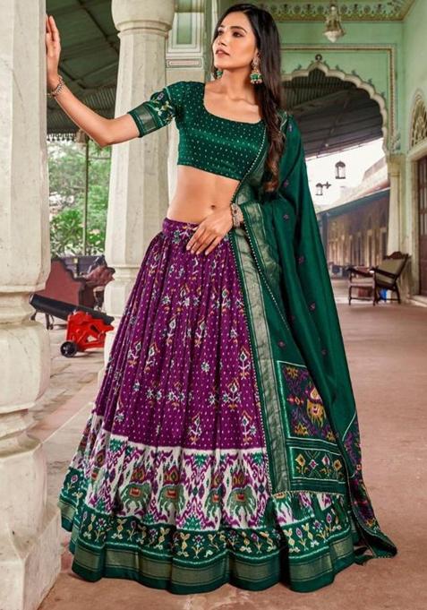Multicolor Embroidered Silk Lehenga Set