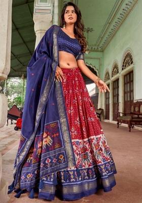 Multicolor Embroidered Silk Lehenga Set