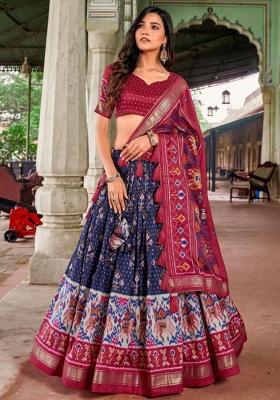 Multicolor Embroidered Silk Lehenga Set