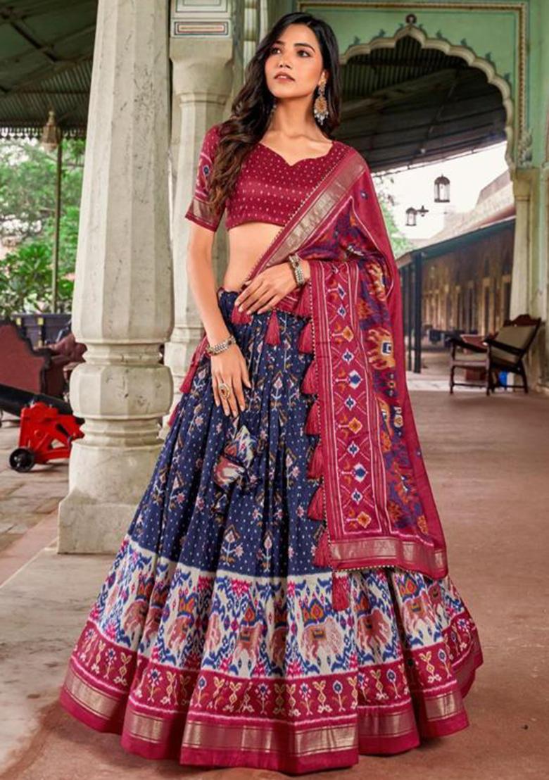 Multicolor Embroidered Silk Lehenga Set