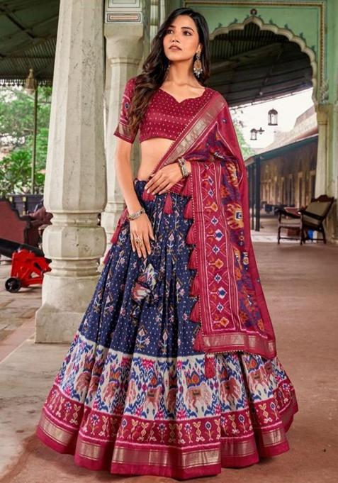 Multicolor Embroidered Silk Lehenga Set