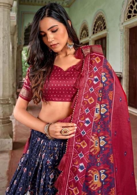 Multicolor Embroidered Silk Lehenga Set