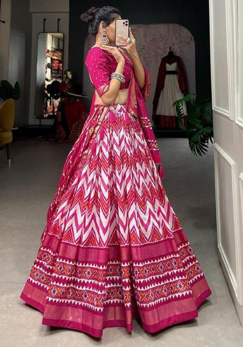 Multicolor Embroidered Silk Lehenga Set