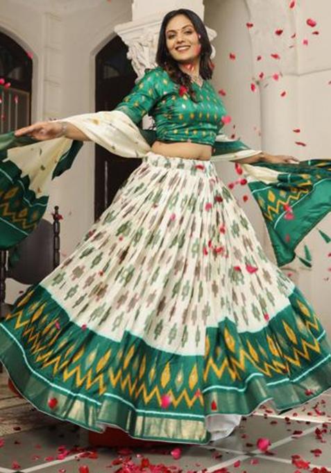 Multicolor Embroidered Silk Lehenga Set