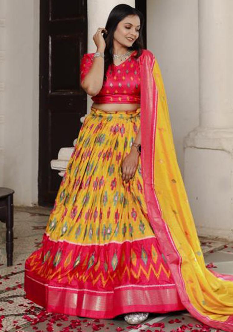 Multicolor Embroidered Silk Lehenga Set