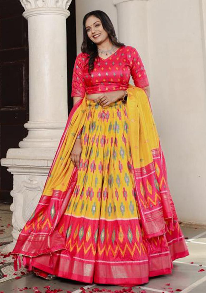 Multicolor Embroidered Silk Lehenga Set