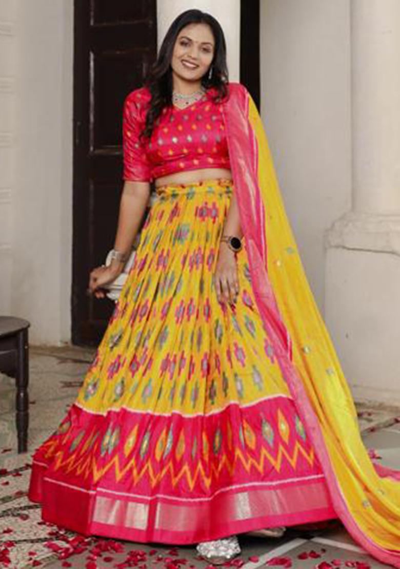 Multicolor Embroidered Silk Lehenga Set