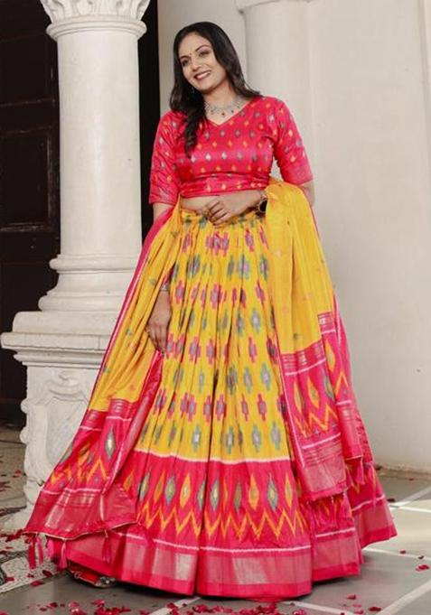 Multicolor Embroidered Silk Lehenga Set