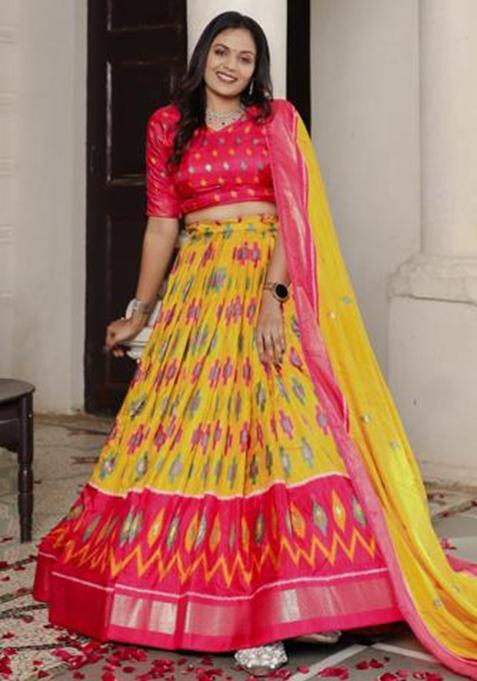 Multicolor Embroidered Silk Lehenga Set