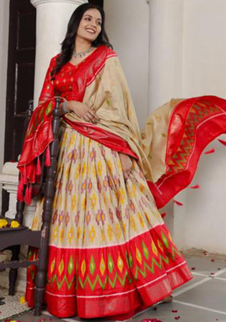 Multicolor Embroidered Silk Lehenga Set