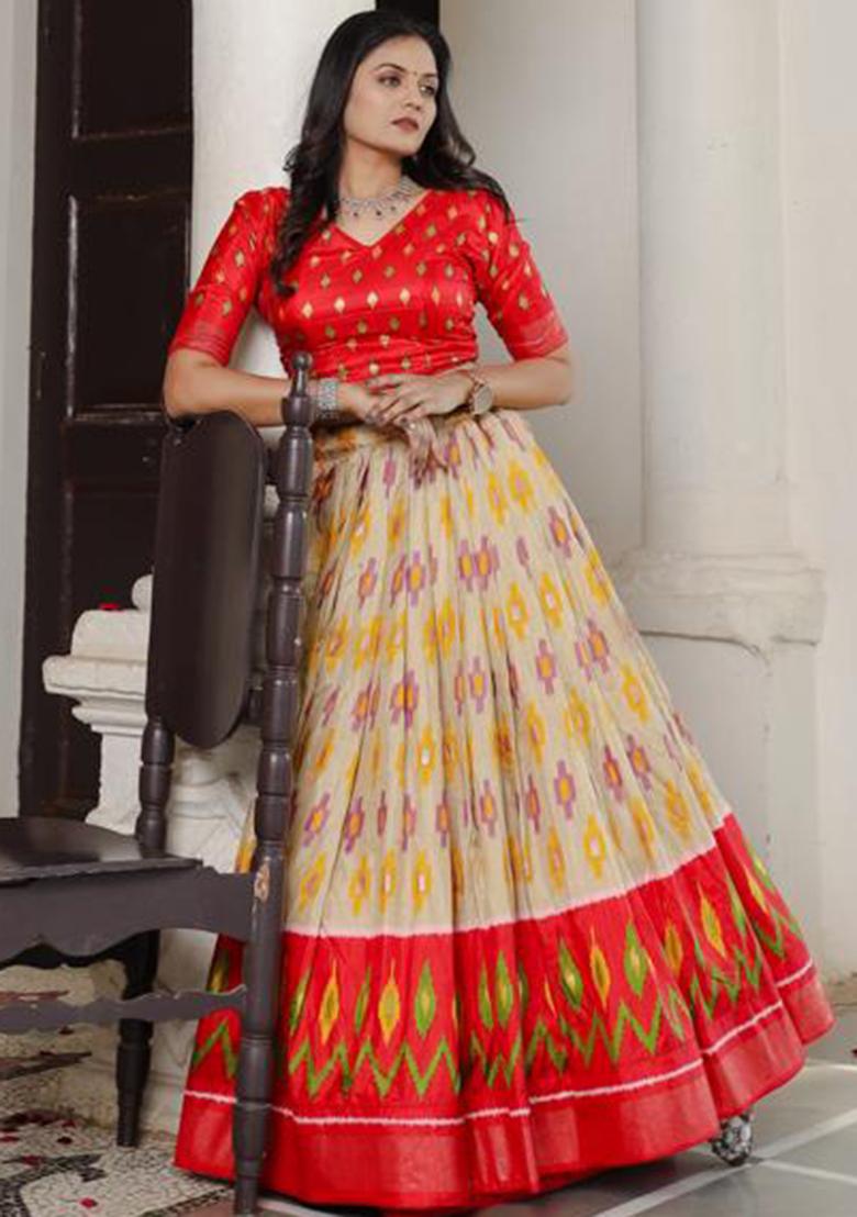 Multicolor Embroidered Silk Lehenga Set