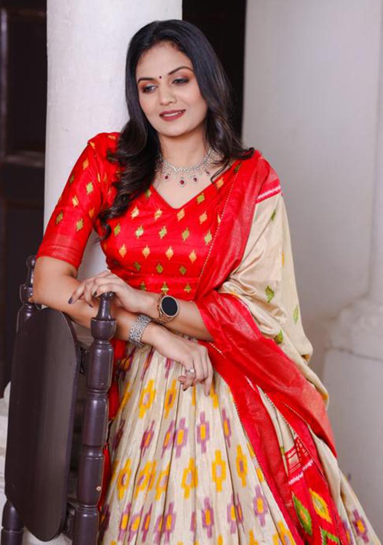 Multicolor Embroidered Silk Lehenga Set