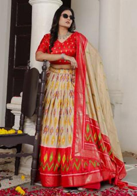 Multicolor Embroidered Silk Lehenga Set