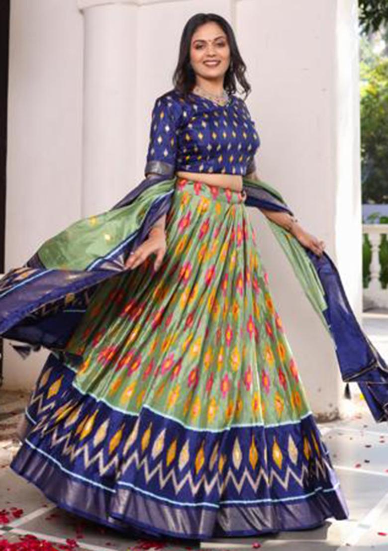Multicolor Embroidered Silk Lehenga Set