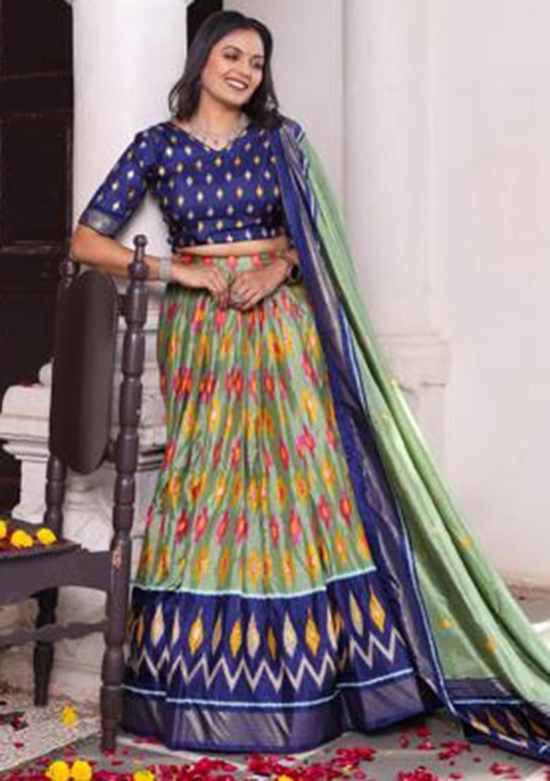 Multicolor Embroidered Silk Lehenga Set
