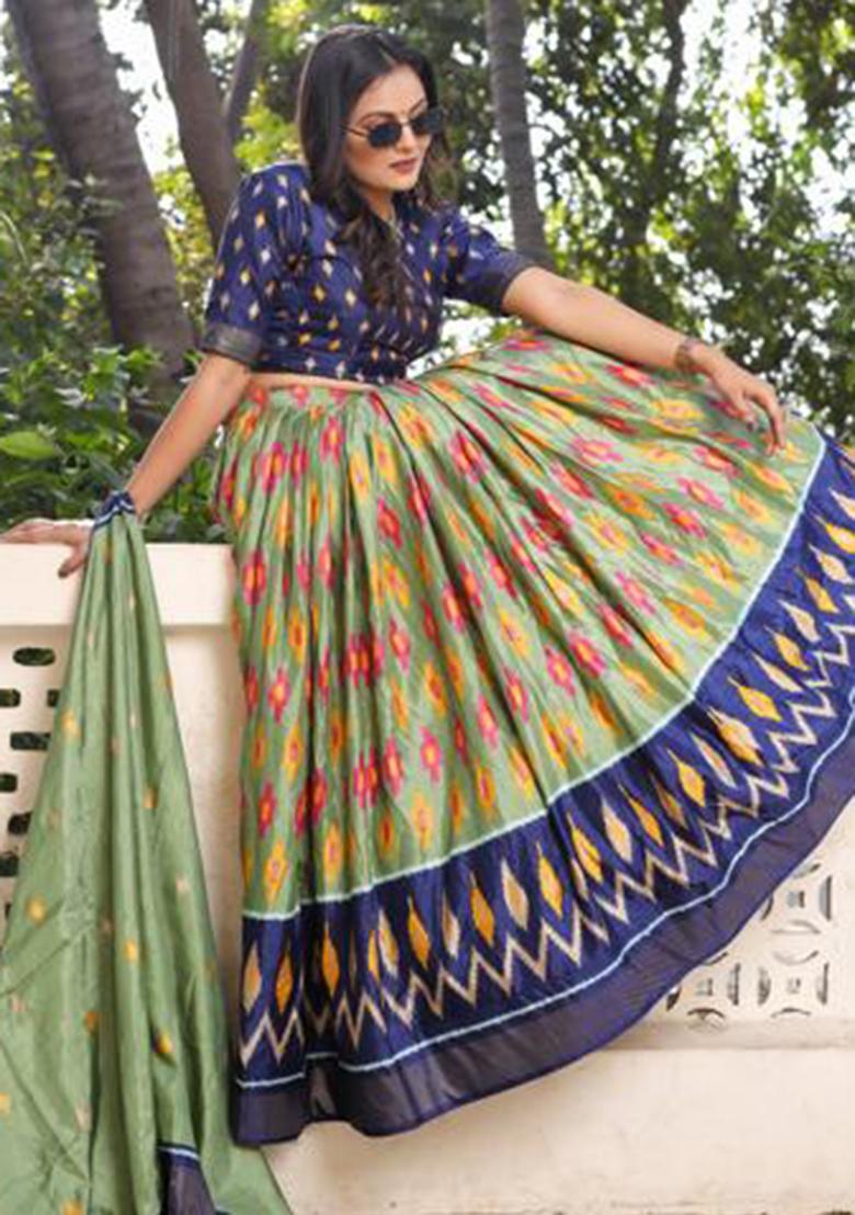 Multicolor Embroidered Silk Lehenga Set
