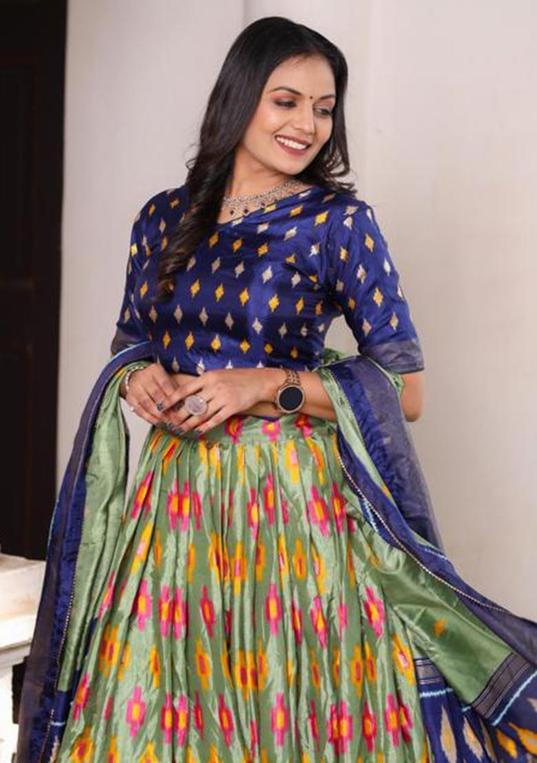 Multicolor Embroidered Silk Lehenga Set