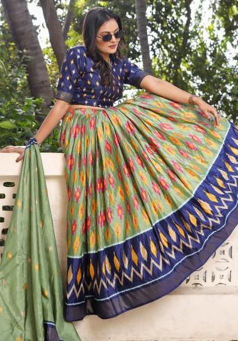 Multicolor Embroidered Silk Lehenga Set