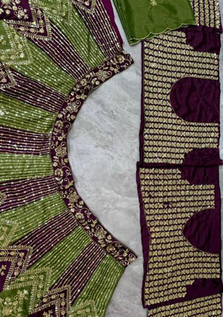 Teal Green Embroidered Silk Lehenga Set