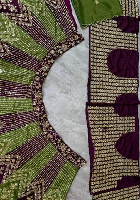 Teal Green Embroidered Silk Lehenga Set