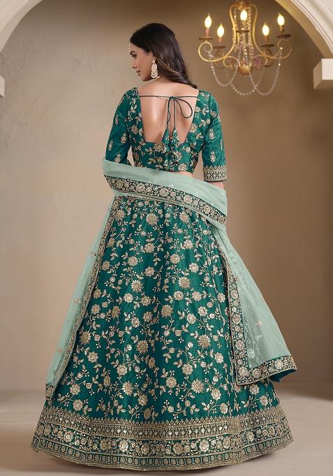 Teal Embroidered Art Silk Lehenga Set